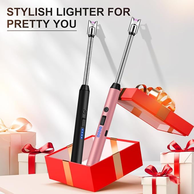 LcFun 4 Pack Candle Lighter with 360° Flexible Neck & Safety Lock, Windproof USB Rechargeable Electric Lighter, Flameless Arc Long Matches for Grill, BBQ, Camping, Fireplace, Stove
