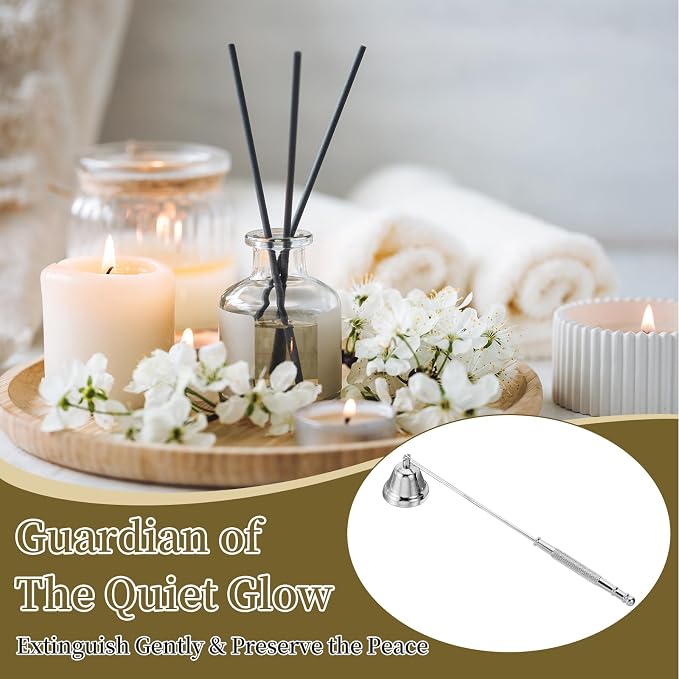 uxcell Candle Snuffer, Candle Extinguish with Long Handle, Wick Flame Snuffer Extinguish Accessory Bell-Shaped for Putting Out Flame Home Decor Gifts, Silver
