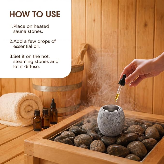 Hushee 1 Pc Sauna Aromatherapy Stone Cup, Sauna Essential Oil Diffuser, Aromatherapy Bowl Accessories with Stainless Steel Diffuser Bowl for Spa Luxury Oil Holder