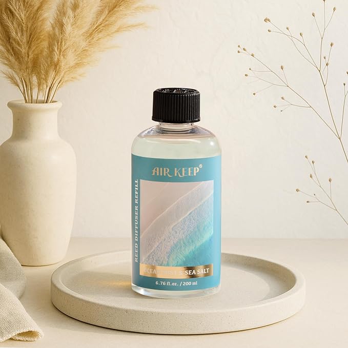 Airkeep Reed Diffuser Oil Refill with Diffuser Sticks, 6.76 Fl Oz(200ml) Ocean Mist&Sea Salt Scented Oils, Aroma Therapy, Home Fragrance & Air Freshener, Office Décor, Decoration