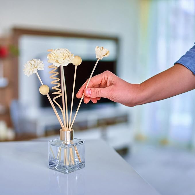 HFKPJRT 23Pcs Rattan Reed Diffuser Sticks Set, 10 Inch Natural Flower Reed Fragrance Diffuser, Unscented, for Home Office Decor
