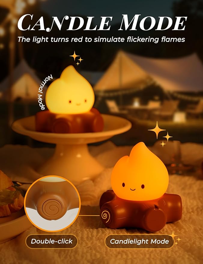 WANIDEA Fake Campfire Lamp, Ambient Lighting, White Noise Soothes The Mood, Portable Rechargeable Night Light, Candlelight Mode Mood Lighting, Bedroom, Desktop, Camping Decor (3Pack)