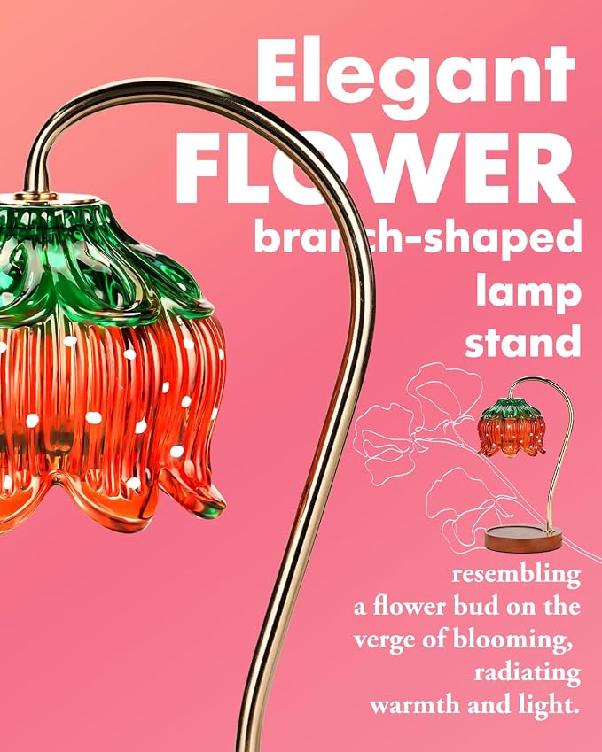 Funistree Flower Candle Warmer Lamp with Timer, Dimmable Candle Lamp Warmer, Christmas Birthday Gifts for Women Mom Her, Housewarming Home Decor, Lotus Wax Warmer for Yankee - Strawberry 10 Inch