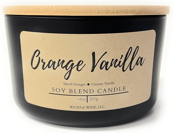 Wicks & Wine Soy Blend 3-Wick Cotton CORE Candle 14oz (Orange Vanilla)