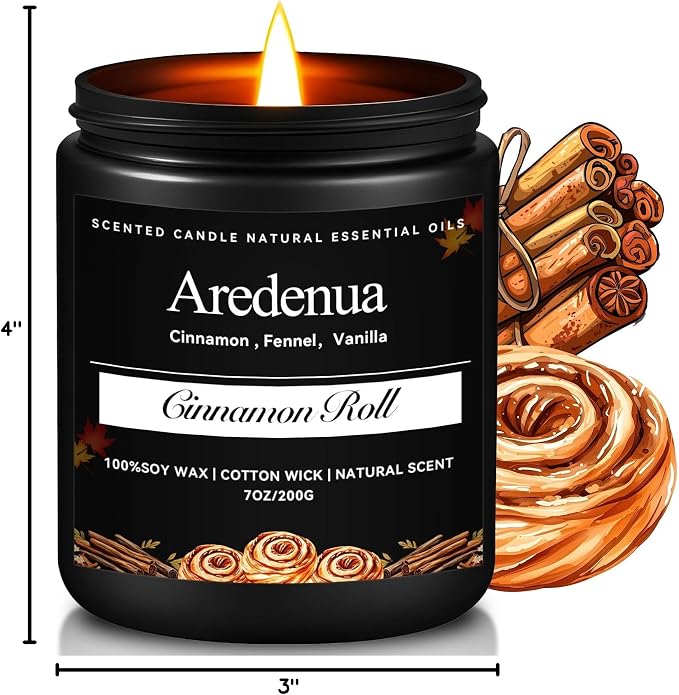 Cinnamon Roll Candle – Warm Holiday Cinnamon Aroma - Cozy Christmas Seasonal Candles Gift, Hand-Poured Soy Candles for Christmas Home Décor & Cozy Winter Gifting