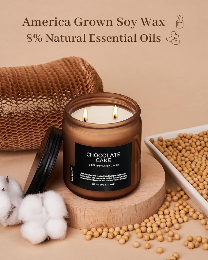 M&SENSE Chocolate Layer Cake Scent Candles, Large 11.6oz Natural Soy Wax 70 Hours Burn Time Clean Non Toxic Scented Classic 2 Wicks Candle Gifts for Mom Grandma