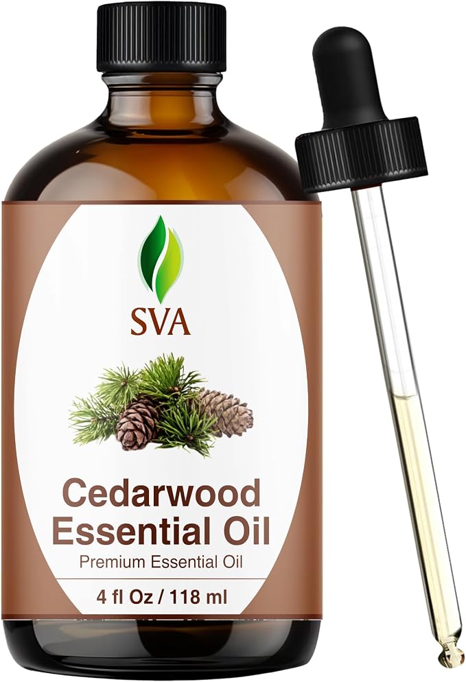 SVA Cedarwood Essential Oil 4 Fl Oz – for Diffuser, Skin & Hair Care – Ideal for Massage & DIY Blends - with Dropper