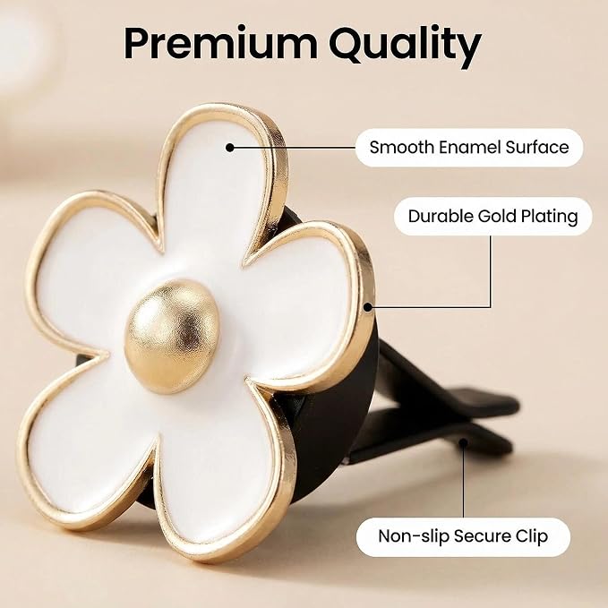 6 Pcs White Daisy Flower Car Air Freshener Vent Clip, Refillable Car Diffuser Daisy Car Accessories, Car Decorations Interior for Car Bathroom Office Pet Houses-White