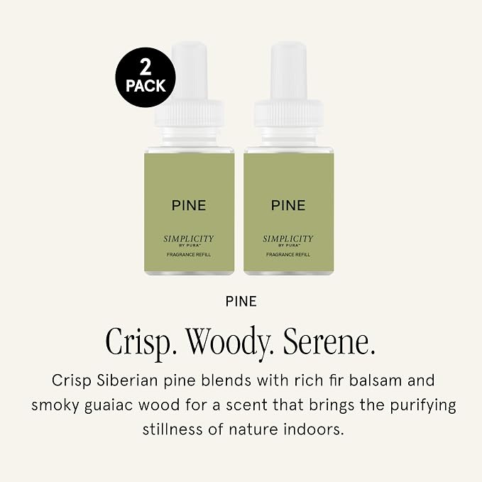 Pura & Simplicity Home Scent Refill - Smart Air Diffuser - Long-Lasting Luxury Fragrance per Refill - Home Essential - Clean & Safe Diffuser Fragrance - Single Refill, Pine