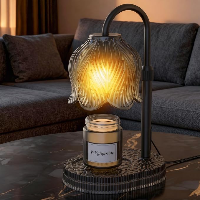 Candle Warmer Lamp with Adjustable Height - Flameless 4-Level Dimmable Wax Warmer, Timer Function & Stylish Design in Multiple Colors (Black)