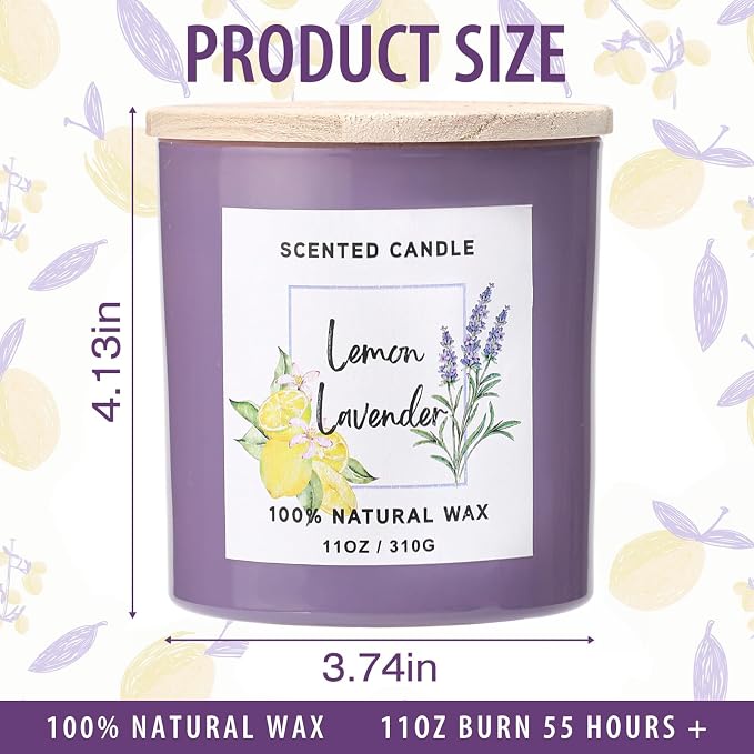 Lavender Candle for Women - Lemon Lavender Scented Candle - Summer Candles,11oz Soy Candles for Home Scented, Birthday Gifts Candle for Women Men