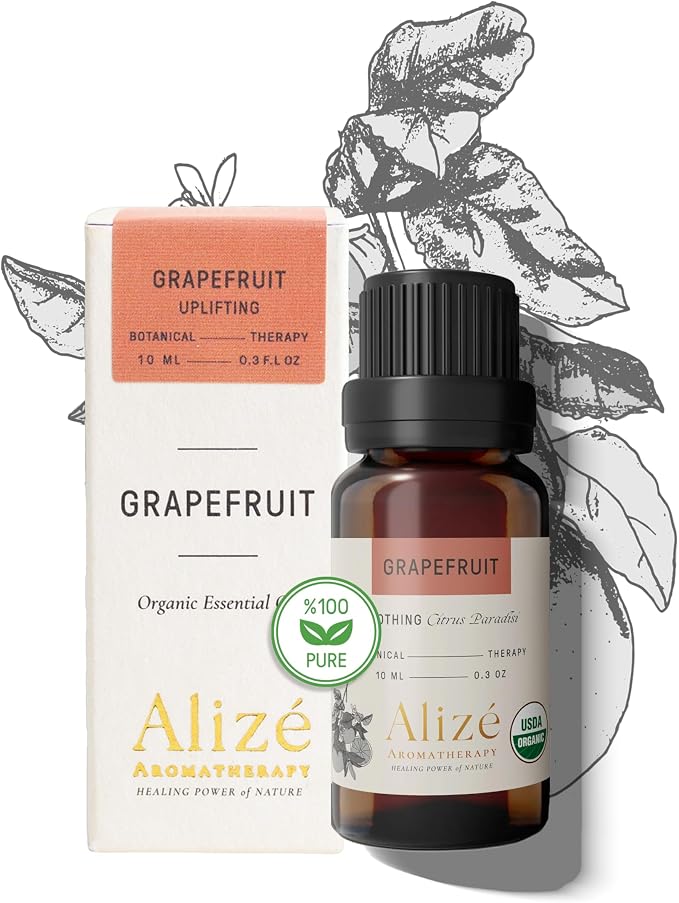 Organic Grapefruit Essential Oil, USDA Certified Organic 100% Natural & Pure Essential Oils for Diffusers for Home, Aromatherapy Oils, Diffuser Oils Scents, Energizing, 10ml-0.33 fl oz