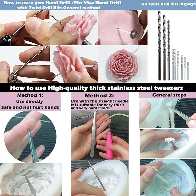 37PCS Candle Making Tools Set Adjustable Punch Needle Long Silicone Mold Needle Drill Candle Wick Hole Drill Steel Sticks to Make Holes in Candles Soap,Mold Punch Wicking Needle Tools Inserting Tool