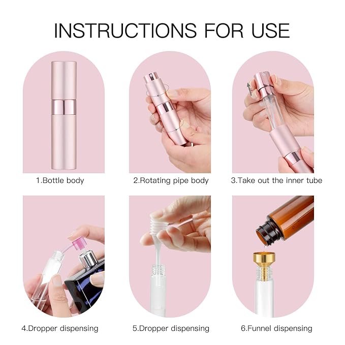 Tekson 8ml Travel Perfume Atomizer Refillable, Mini Cologne Spray Bottle Empty, Small Aftershave Portable Sprayer for Liquid Dispenser (Black)