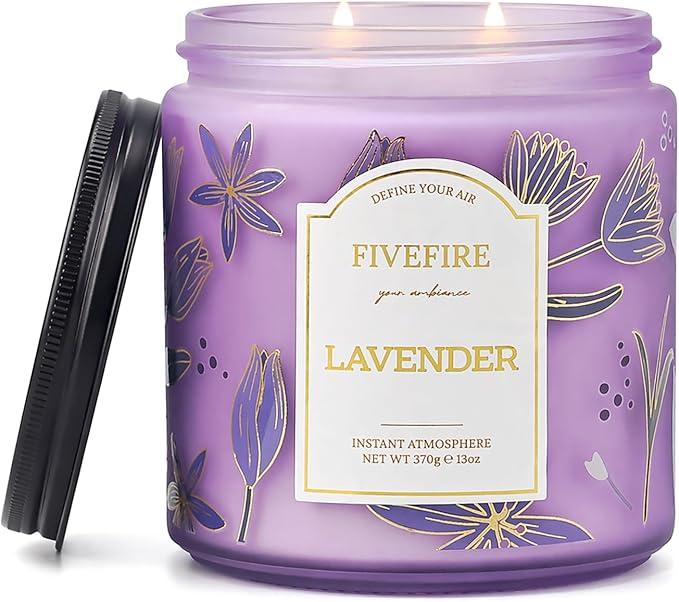 Lavender Scented Candles for Sleep, 13oz Natural Soy Wax 2-Wick Jar, Up to 76-Hour Clean Burn, Calming Sweet Lavender Home Fragrance, Gift for Women Men
