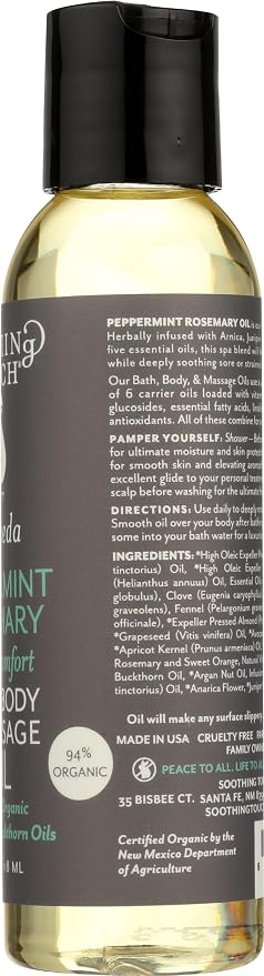 Soothing Touch Peppermint Rosemary Organic Bath, Body & Massage Oil, 4 Fl Oz