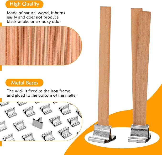 150pcs Wood Wicks for Candles Making,50pcs Wooden Candle Wicks,50pcs Wick Stickers,for Soy Wax, Beeswax, Coconut Wax - DIY Candle Making Supplies for Beginners & Professionals