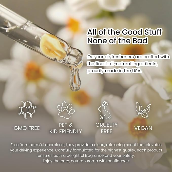 Hanging Car Air Freshener, Long Lasting Scent, Cute Air Fresheners for Women, 2 Pack Non-Toxic Essential Oil Diffuser, Made in USA