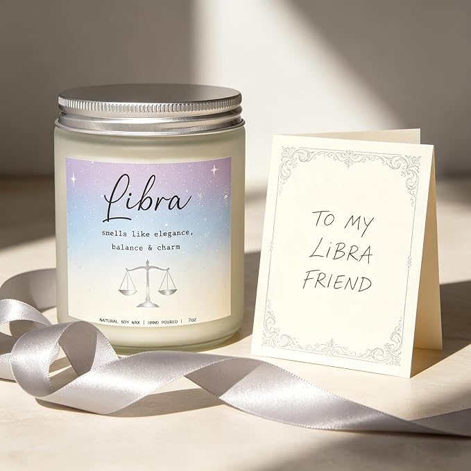 Libra Candle, Libra Gifts for Women, Elegant Balance for Home & Heart, Perfect Presents for Birthday - Lavender & Eucalyptus Soy Wax Scented Candle, 7OZ