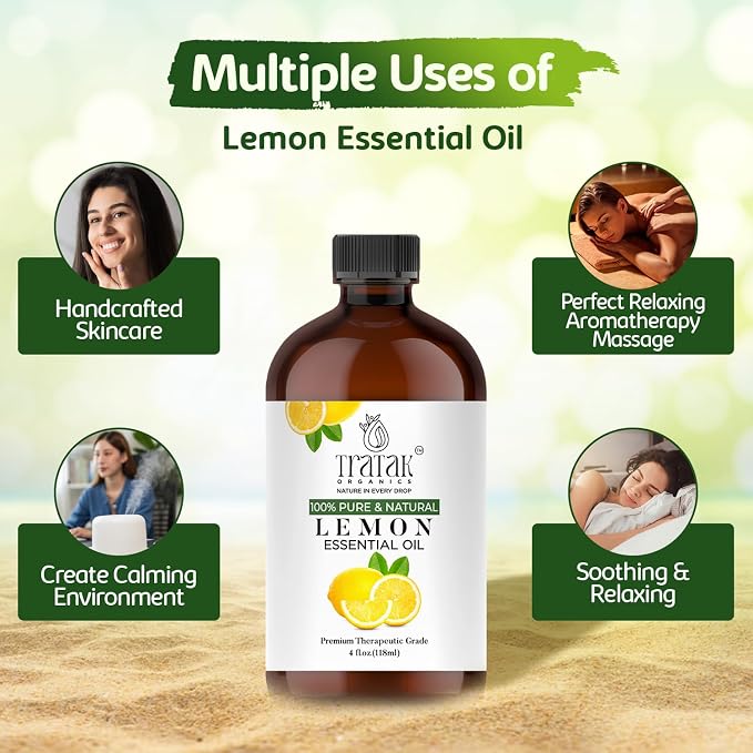 Lemon Essential Oil with Glass Dropper - Huge 4 Fl Oz - 100% Pure and Natural Lemon Oil - Premium Grade Essential Oils for Diffuser, Aromatherapy, Soap and Candle Making