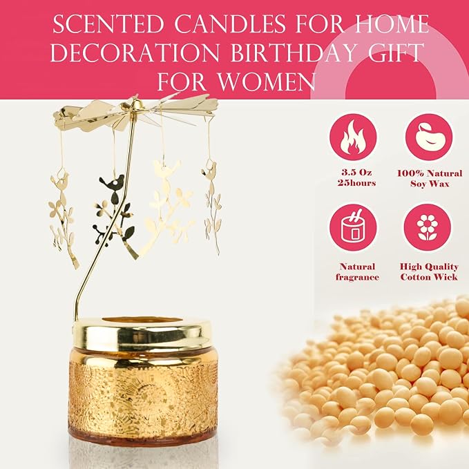 Rotating Candles Carousel Hummingbird Gifts for Mom，Unique Birthday Gift for Best Friends Her，Scented Candle with Gift Box