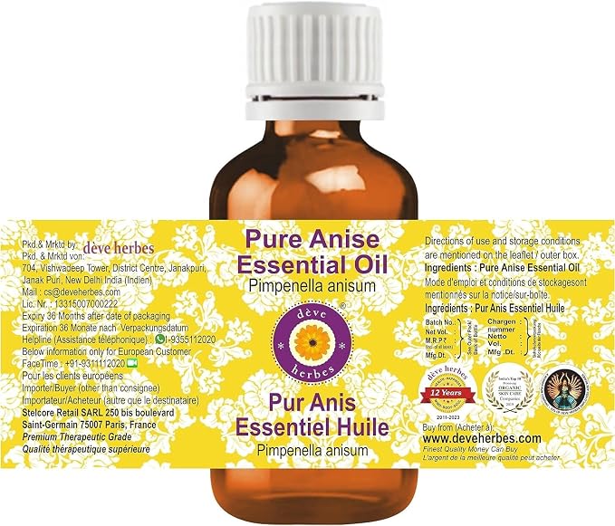 Deve Herbes Pure Anise Essential Oil (Pimpinella anisum) Steam Distilled 15ml (0.50 oz)