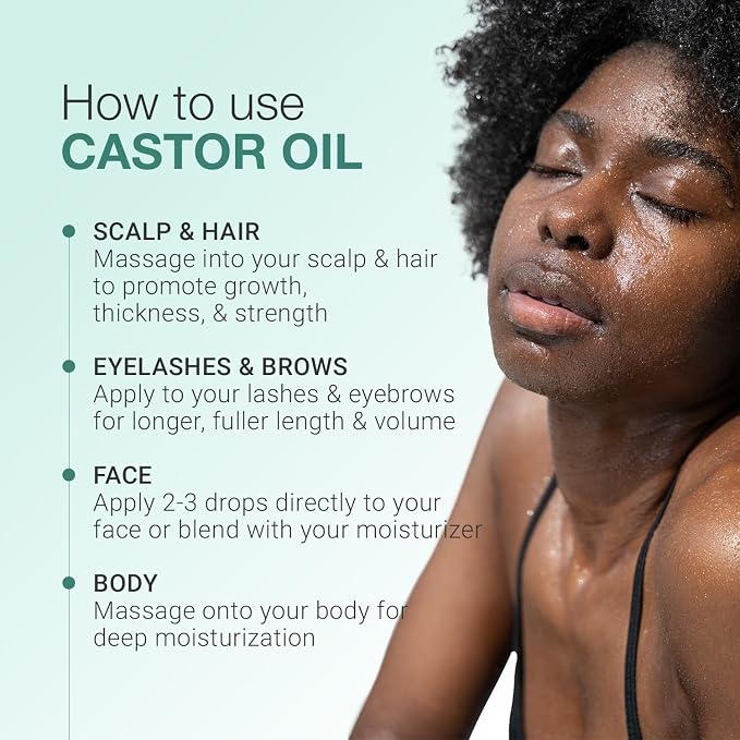 100% Pure Castor Oil Expeller-Pressed Virgin Oil for Hair Growth, Eyelashes, Eyebrows and Skin Moisturizer Premium Dropper Included, 1 fl oz (30ml)