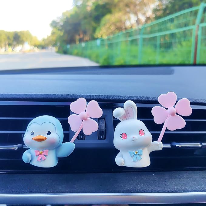 Cute Car Air Freshener Vent Clips, 3D Animal with Mini Fan Diffuser Vent Clip, Air Conditioning Decoration Car Accessories for Women and Men
