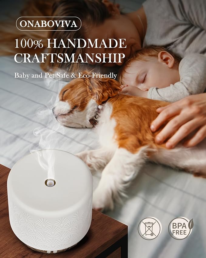 Essential Oil Diffuser - 280ml Ceramic Diffuser for Large Room & Commercial Use, 2.4MHz Aromatherapy Diffuser with Cool Mist Humidifier & Night Light, Ideal for Bedroom, Office, Yoga, Spa, Gifts