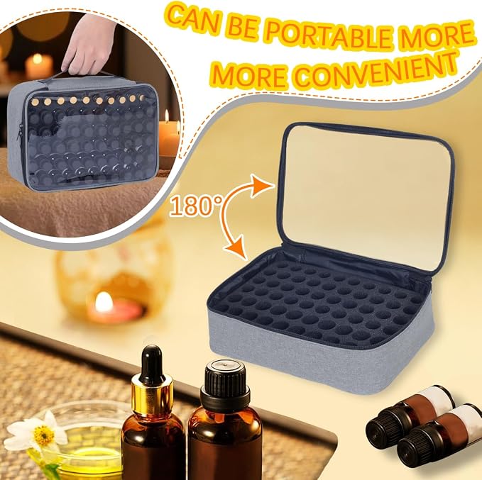 Essential Oils Carrying Case Holds 60 Bottles with Detachable Pad,Gray
