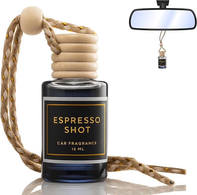 Invigorating Coffee Scented Car Freshener with Luxurious Design - Lasts up to 60 days (Espresso Shot) - A+ Scents Car Hanging Diffuser
