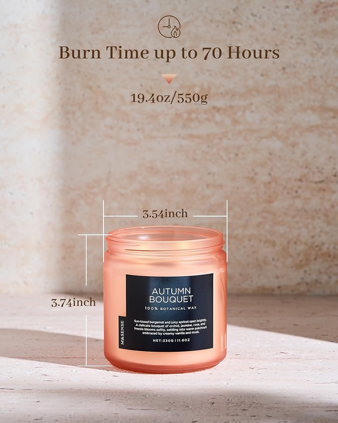 M&SENSE Orchid Jasmine Scented Valentine Candles, 70 Hours Burn Time 2 Wicks Large 11.6oz Natural Soy Wax Clean Non Toxic Candle for Holiday Birthday Gifts