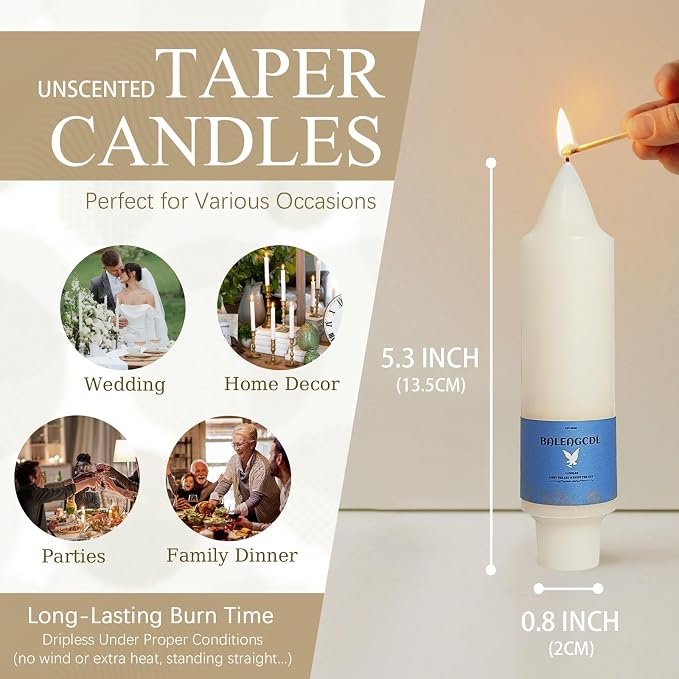 Smokeless Candlesticks Short Taper Candle,Unscented 5 Inches Cream White Candle Sticks Dripless Tapered Candles for Home Décor Weddings(4pcs-Cream White)