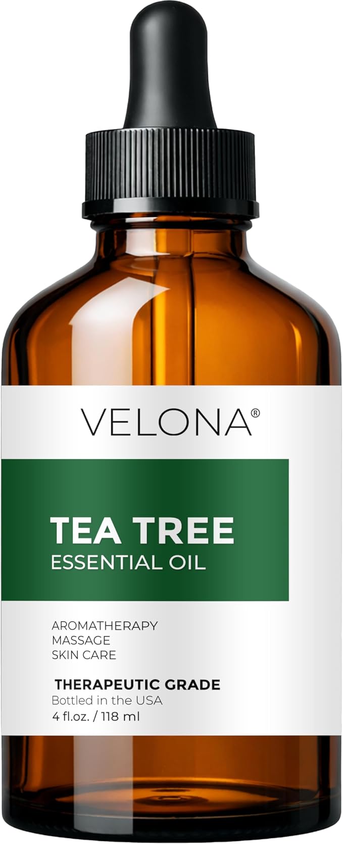 Tea Tree Essential Oil by Velona - 4 Fl Oz | Therapeutic Grade 100% Pure and Natural | for Aromatherapy Diffuser, Massage, Skincare, Haircare, Soapmaking | Undiluted and Multipurpose in Glass Bottle