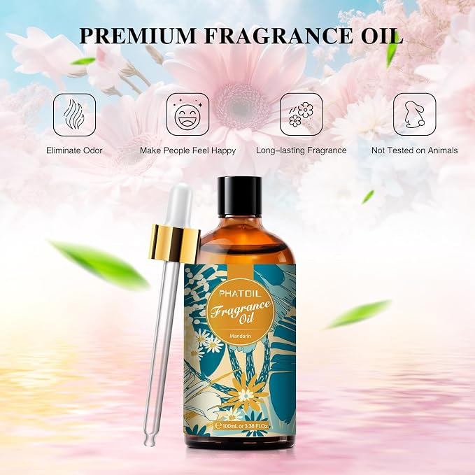 PHATOIL 3.38FL.OZ Mandarin Fragrance Oils for Aromatherapy, Essential Oils for Diffusers for Home, Perfect for Diffuser, DIY Candle and Soap Making, DIY Scented Products - 100ml