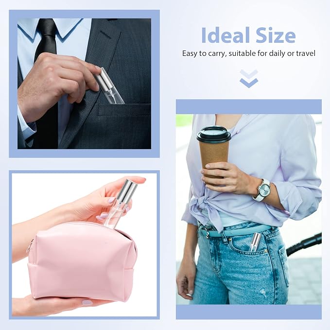 Yinder 25 Pcs 10ml Travel Spray Bottle Refillable Perfume Atomizer Bulk Glass Mini Cologne Perfume Bottles Empty Fine Mist Portable Small Sample Containers(Silver)