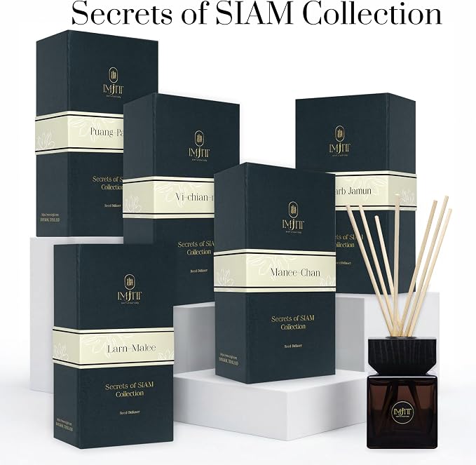 Manee-Chan by IMJITT: Authentic Thai Aromatherapy Diffuser & Premium Reed Diffuser Set for Home. Refreshing Peppermint, Lily, and sea Breeze Scent to Create an Elegant, Relaxing Ambient Fragrance.