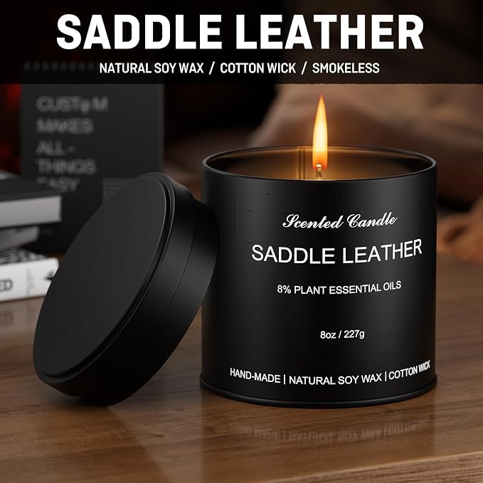 Scented Candle for Men - 8oz Masculine Scented Candle, Strong Scented Soy Wax Candles for Home, 40H Long Lasting Essential Oil Aromatherapy Candle, Natural Soy Candles Gift for Dad, Husband, Boyfriend