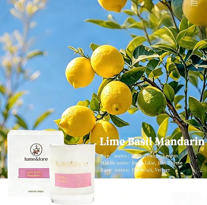 Lime Basil Mandarin Scented Candle - 7oz Natural Soy Wax, Energizing Citrus Aroma for Kitchen & Morning Routine