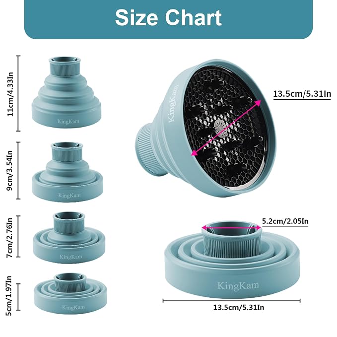 Collapsible Silicone Hair Dryer Diffuser - Travel and Easy Storage - Fit Most Hair Dryers with Nozzle Diameter D-1.575Inch to 1.968 Inch (4-5cm) - Blue