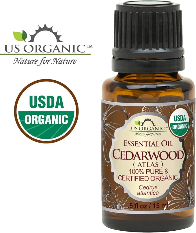 US Organic 100% Pure Cedarwood Essential Oil (Atlas) - USDA Certified Organic, Steam Distilled (More Size Variations Available) (15 ml / .5 fl oz)