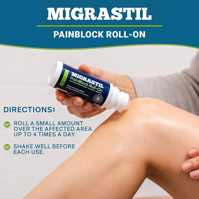 Migrastil PainBlock Roll-On 3 oz - Topical Roll-On for Muscle Aches, Cramps, Joint & Nerve Discomfort. Works Great on Shoulders, Neck, Feet, Knees, Legs, Back, Elbows, Hips, Etc. (2)