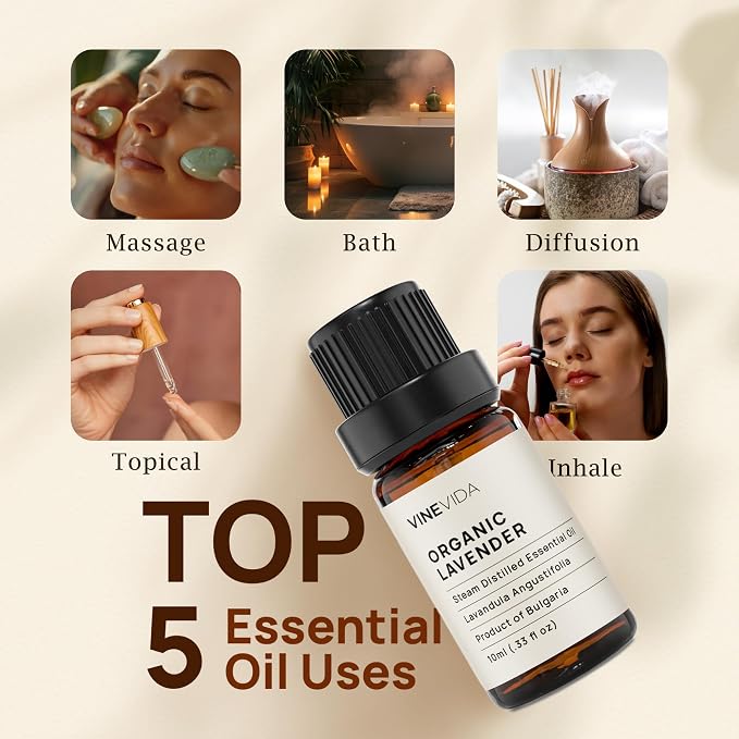 VINEVIDA Organic Lavender 10 mL Undiluted Essential Oil - Pure, Unscented