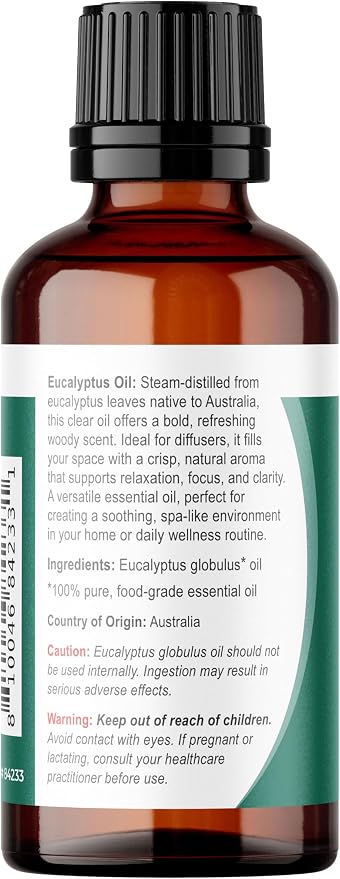 Viva Doria Eucalyptus Essential Oil, 100% Pure, Natural, Essential Globulus Oil, Australian Type, Undiluted, for Aromatherapy | Food Grade, 30 mL (1 Fluid Ounce)