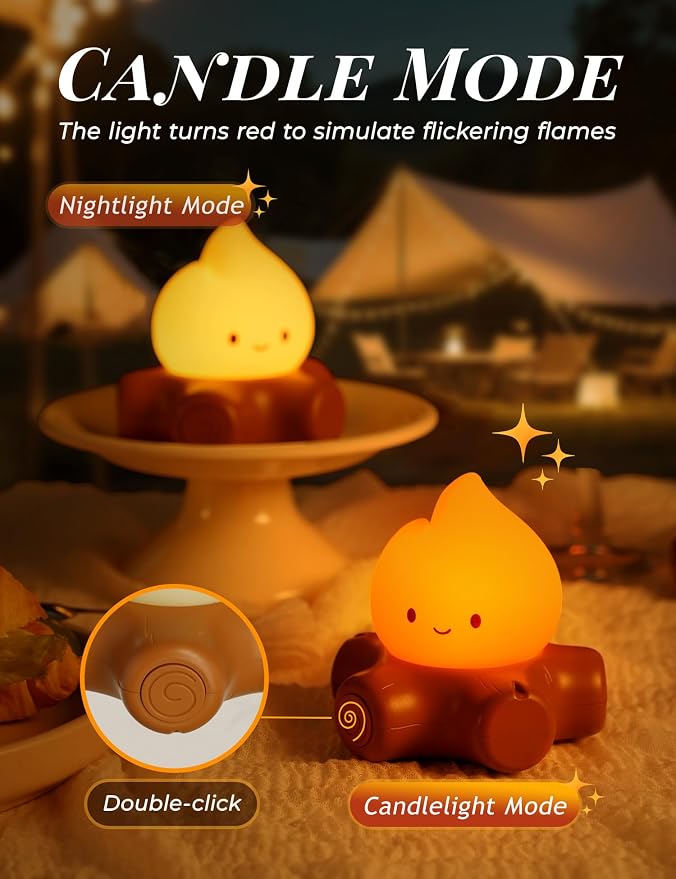 Chibi Campfire Light with Soothing Sounds, Sleep Aid Night Light for Kids, Portable Rechargeable White Noise Cozy Campfire Night Light for Room Decor Camping Trips, Cute Gifts