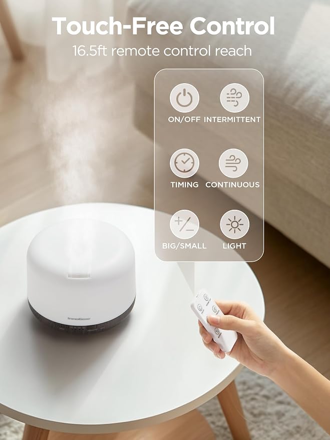 InnoGear Aromatherapy Diffuser & 10 Essential Oils Set, 500ml Essential Oil Diffuser with Remote Control Mother's Gift Ultrasonic Cool Mist Scent Humidifier Vaporizer Auto-Off Timer for Home, Brown