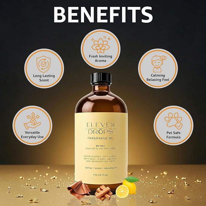 My Way Fragrance Oil | Leather, Lemon & Sandalwood Notes | Long Lasting Scent Reed Diffuser Oil for Home, Office, Hotel, Spa, Car & Linen Spray | Pet Friendly IFRA Compliant, 16 oz