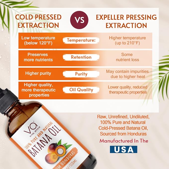 VITAL AFFAIR Batana Oil-Hair Growth Oil-4 Fl Oz-Glass Bottle-Cold Pressed-100% Raw-Dr Sebi Recommended-Essential Nutrients-For Women & Men