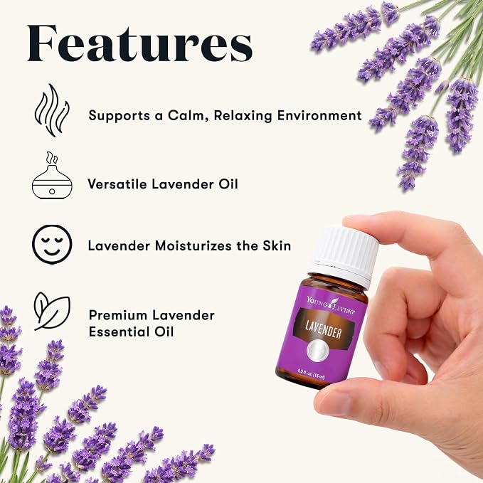 Young Living Lavender Essential Oil | 15 ml | Soothing & Relaxing Aroma for Massage, Aromatherapy, & Skin Care | Calms the Mind & Enhances Relaxation | Authentic Fragrance for Perfume