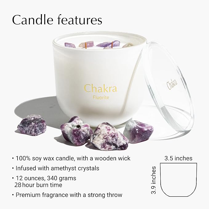Hidden Label Healing Crystal Candle, Pear Ginger Crystal Candle, Wood Wicks Scented Crackling Candles, Real Crystals Aromatherapy Candle Gifts for Women, 12oz